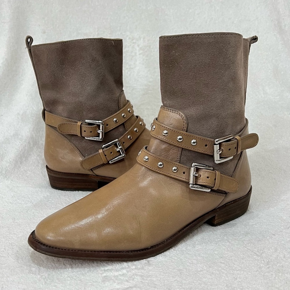 COACH Lilliana Studded Beige Leather Suede Zip Up Ankle Boots Size 6 - Picture 16 of 16